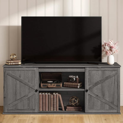 Farmhouse TV Stand for 65'' TV, Media Console, Sliding Barn Doors