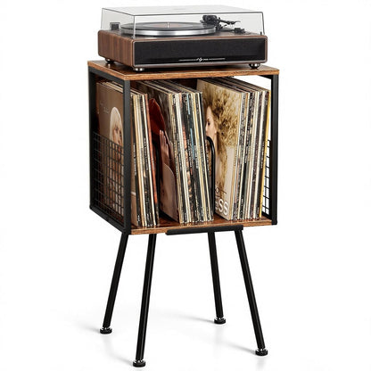 Record Player Stand with Storage Holds 100+ Vinyl Records
