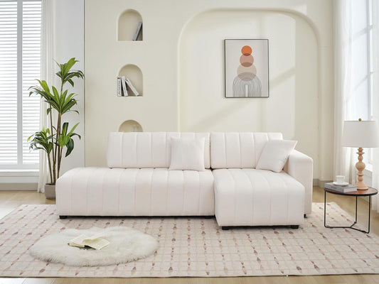 Plush L Shaped Tufted Corner Sofa with Decorative Pillows