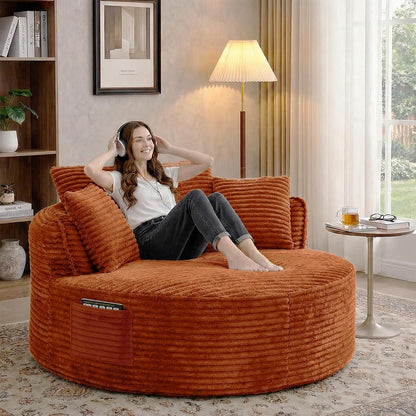 54"Round Chair Chaise Lounge Indoor, Cloud Boneless Chair w/ Side Pocket