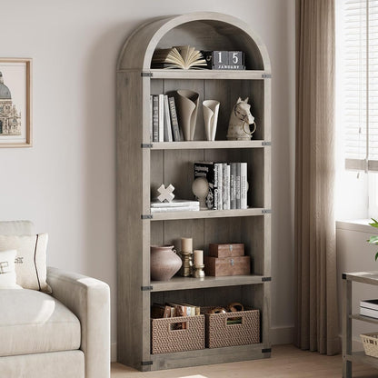 Bookcase 5 Shelf Arched Bookshelf 71.65 in Tall Bookcase Farmhouse Display