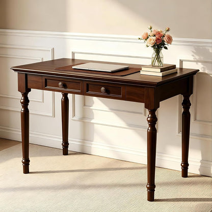 French Country Style Writing Desk, 47'' Walnut Solid Wood Computer Table