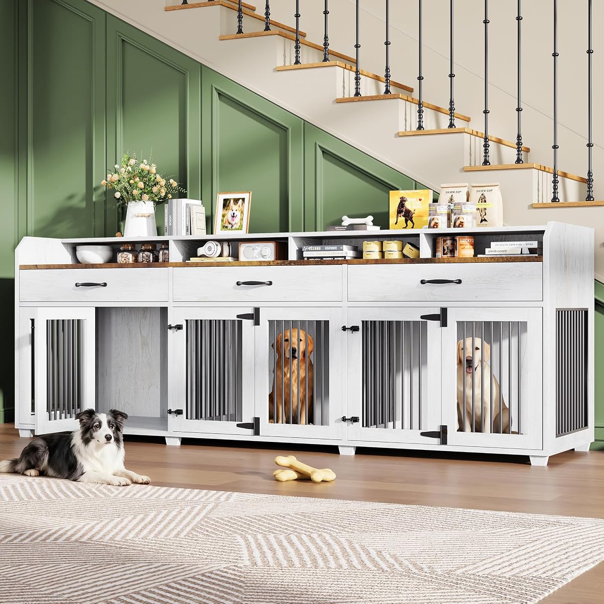 95" Dog Crate Furniture, Multi-Functional TV Stand with Storage