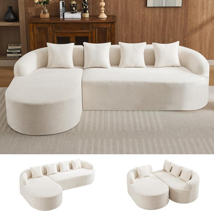 105.5" Boneless Curved Couch, L Shaped 4-Seater Cloud Couch with Deep Seat Chaise, Oversized Curved Sofa, Chenille Modular Sectional Couches for Living Room, No Assembly, Beige