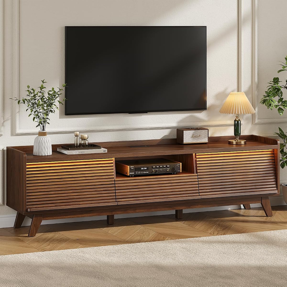 70" Mid-Century TV Stand for Living Room,Wood TV Console