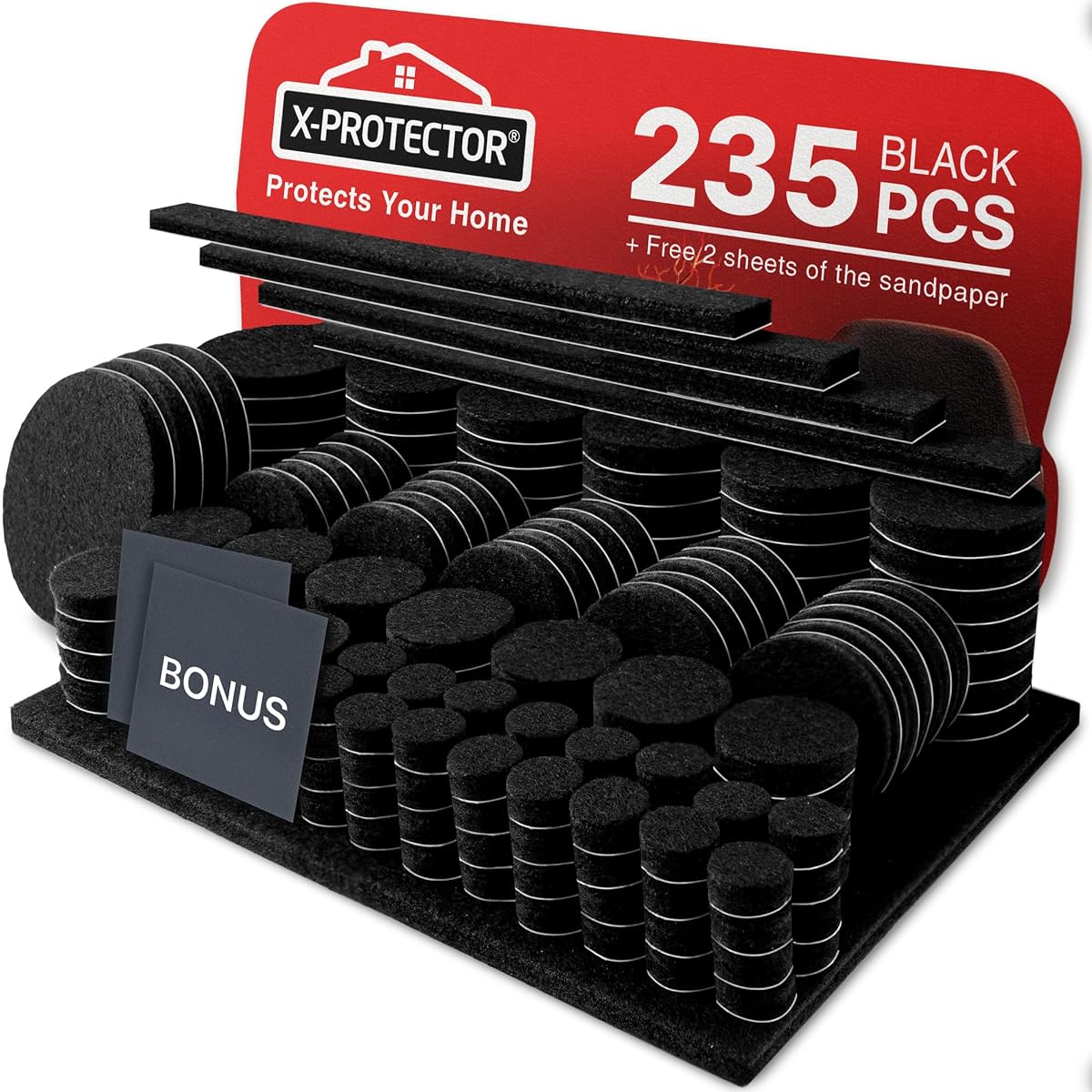 Felt Furniture Pads 235 PCS ! Huge Quantity of Black Furniture Pads for Hardwood Floors with Many Big Sizes – Your Ideal Wood Floor Protectors for Furniture.