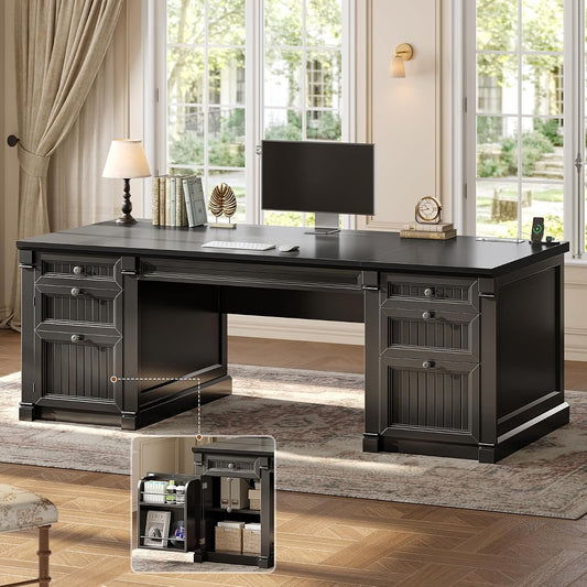 67" Office Executive Desk with 4 Drawers, Storage Cabinet & Outlet