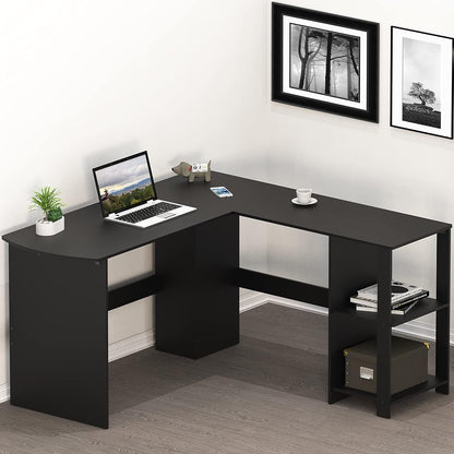 51 x 51 Inches L-Shaped Home Office Wood Corner Desk wtih Storage, Black