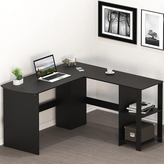 51 x 51 Inches L-Shaped Home Office Wood Corner Desk wtih Storage, Black