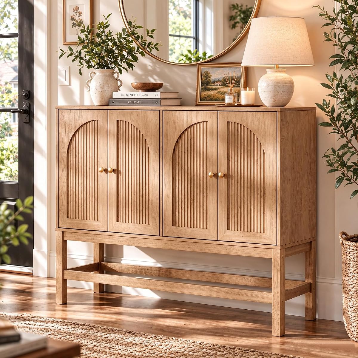 47.2'' Fluted Sideboard Buffet Cabinet, Wooden Storage Cabinet