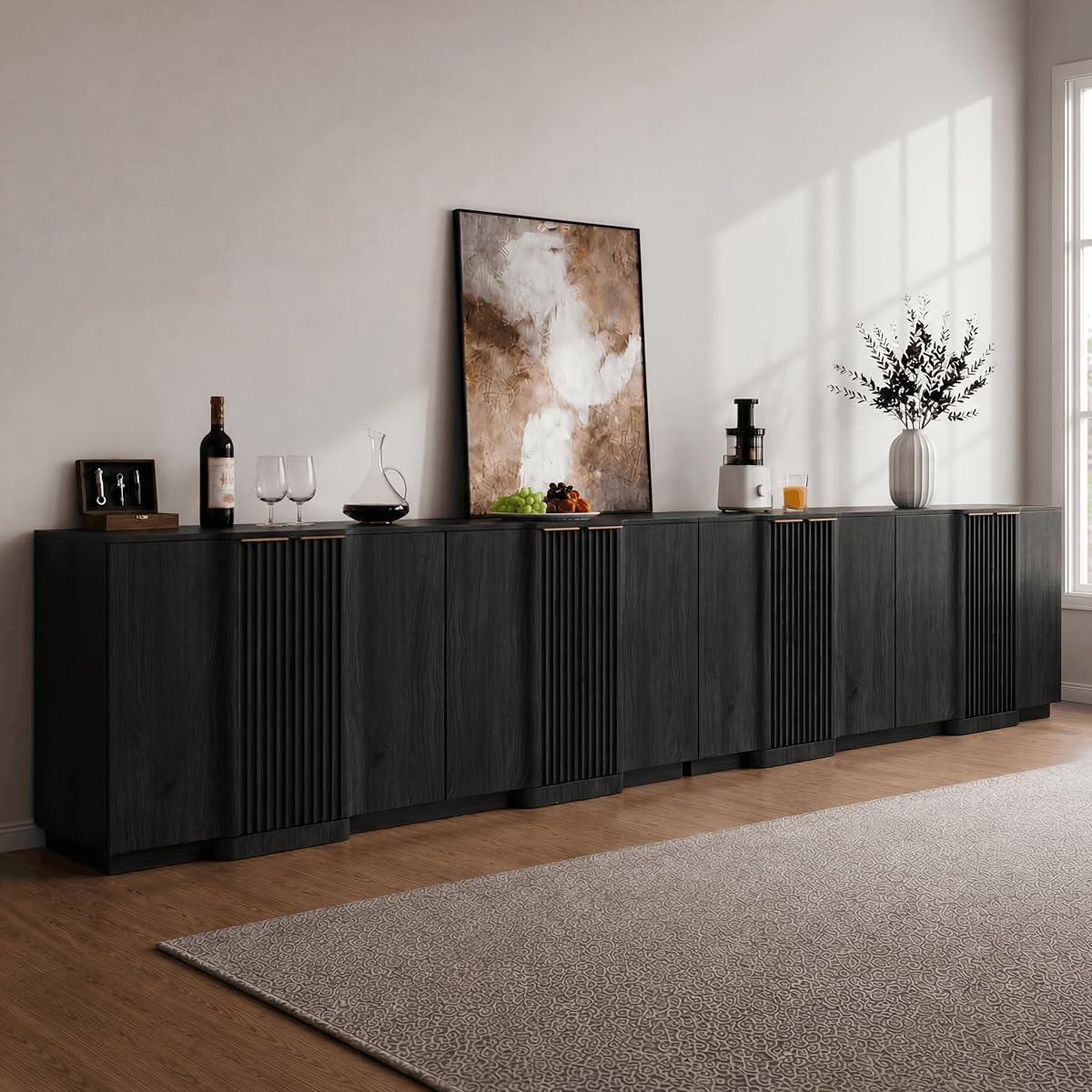 Fluted Buffet Cabinet with Storage, 110" Accent Sideboard Credenza