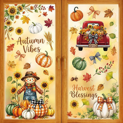 Fall Window Clings Decor Autumn Harvest Thanksgiving Decorations Stickers