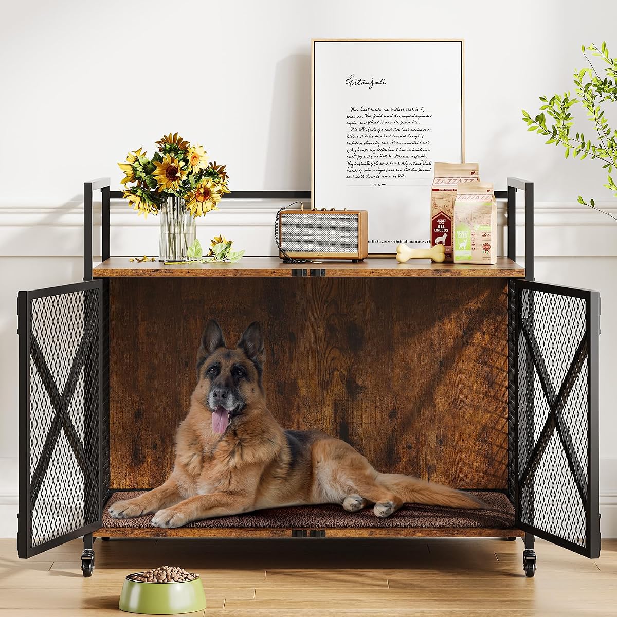41 Inch Dog Crate Furniture with Cushion, Indoor Dog Kennels