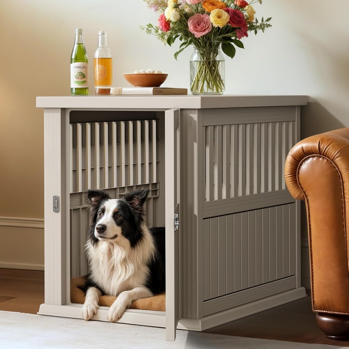 29" Dog Crate w/Door Latch, Multi-Functional Dog Crate Furniture