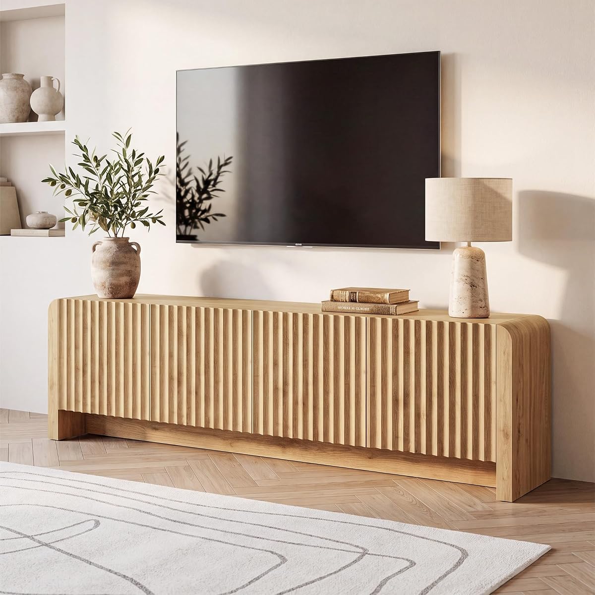 78.75" TV Stand with Storage, Entertainment Center for Living Room, Oak