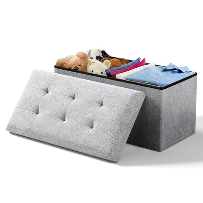 Storage Ottoman Bench, 30 Inch Ottoman Foot Rest, Light Gray | End of Bed Bench, Storage Chest, For Living Room, Bedroom, Entryway