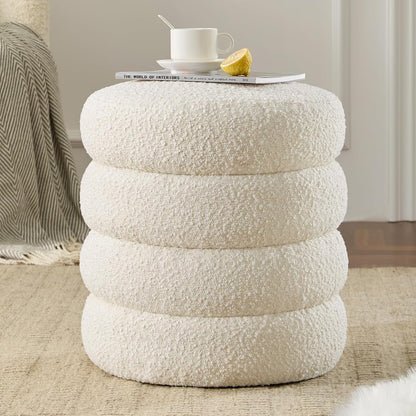 Round Ottoman with Storage Boucle Ottoman Stool with Storage Removable Lid for Living Room Modern Vanity Sorage Stool Foot Rest Bedroom Dorm Gift Set of 1 (White)
