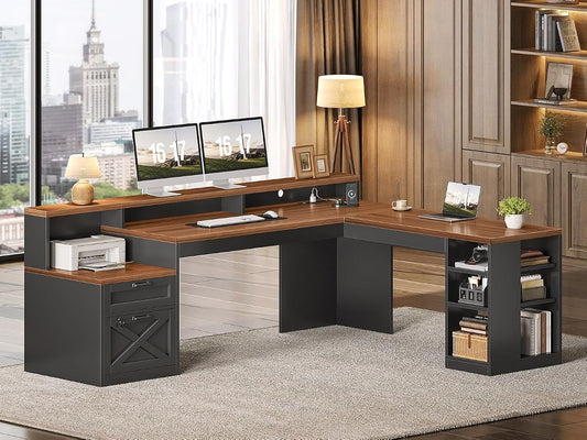 65"x59" L Shaped Desk with Lockable Drawers Storage for Home Office