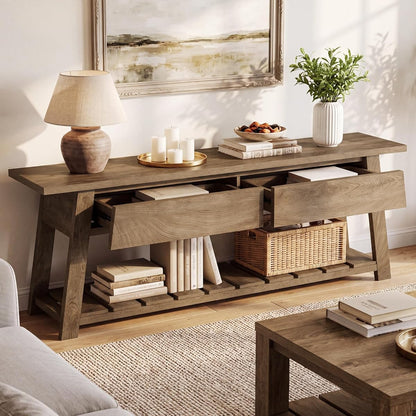 63" Farmhouse TV Stand with 2 Storage Drawers for 65-Inch TV