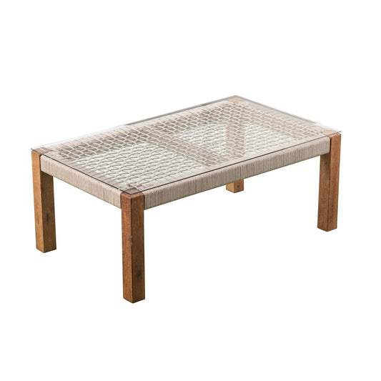 Natural solid wood outdoor glass top cocktail table