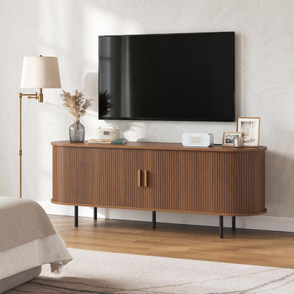 55" Mid Century Modern TV Stand Entertainment Center Brown Walnut Cabinet