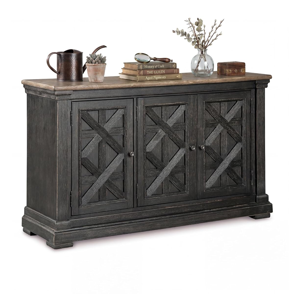 Signature Design by Ashley Farmhouse Sideboard Buffet Cabinet, Black/Gray