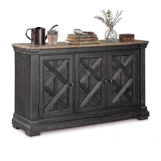 Signature Design by Ashley Farmhouse Sideboard Buffet Cabinet, Black/Gray