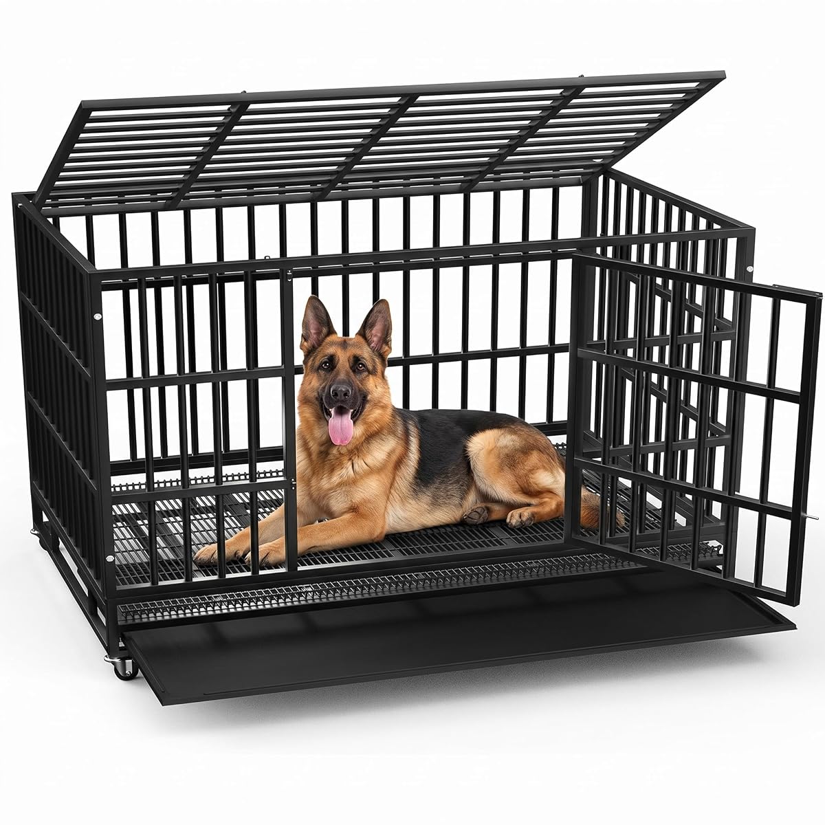 48" Heavy Duty Dog Crate for Large Dogs, Black
