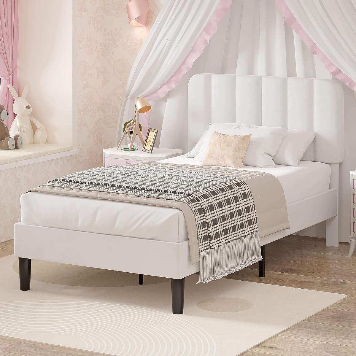 Twin Size Bed Frame with Upholstered Headboard