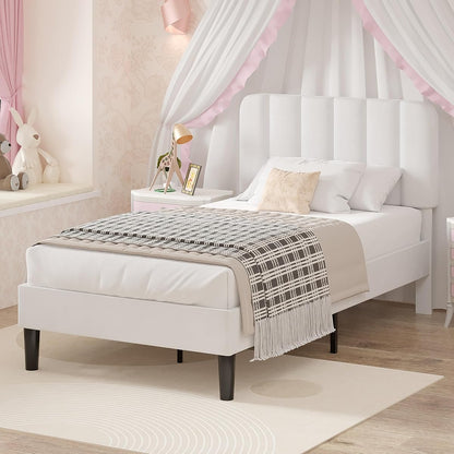 Twin Size Bed Frame with Upholstered Headboard
