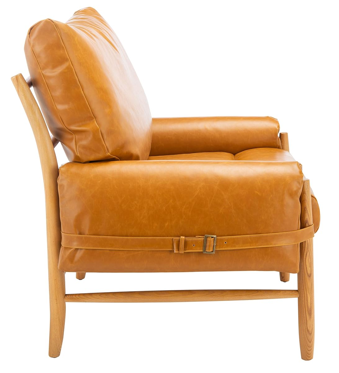 Safavieh Home Oslo Mid-Century Caramel Brown Faux Leather and Natural Arm Chair