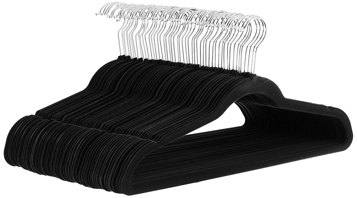 Slim Velvet Non-Slip Space Saving Suit Clothes Hangers, Closet Organizer, Black