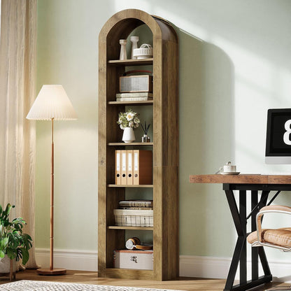 74.8" Tall Arched Bookshelf, 6-Tier Narrow Open Bookcase