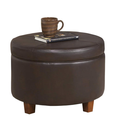 24" Round Leatherette Storage Ottoman - Chocolate Brown