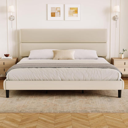 King Size Platform Bed Frame with Velvet Headboard