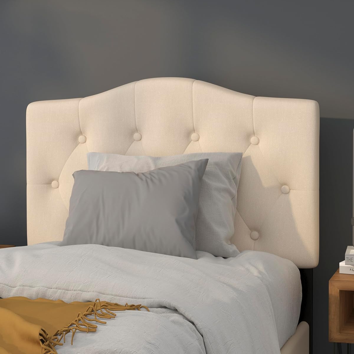Twin Tufted Headboard | Adjustable Bed Rail Slots, Fabric Upholstered