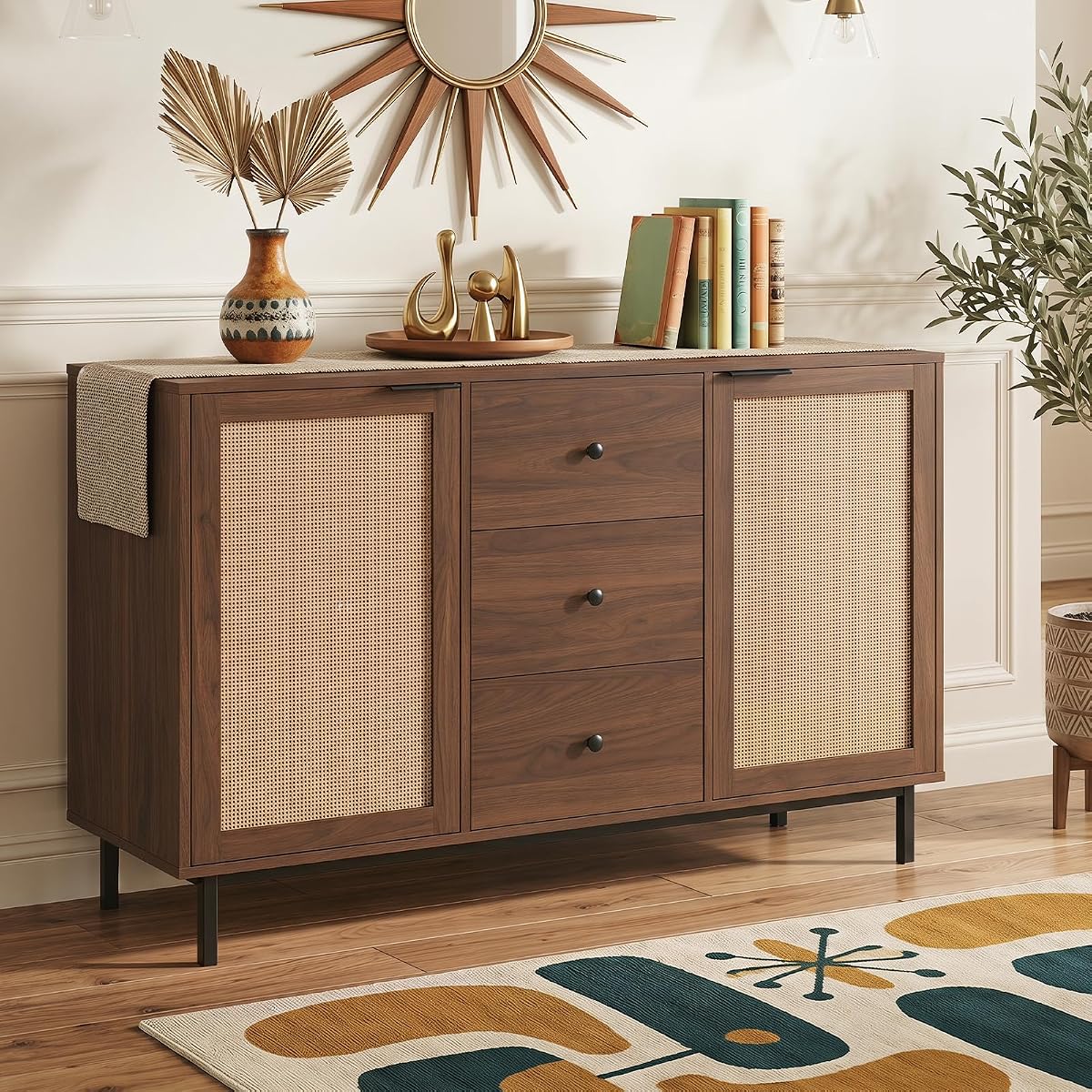 47.5" Sideboard Buffet Cabinet with Storage, Wooden Credenza, Brown