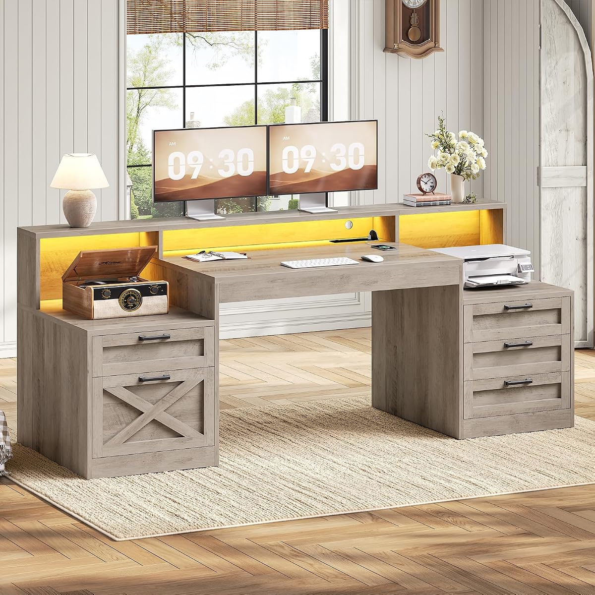 63" Executive Office Desk with 5 Drawers, Grey