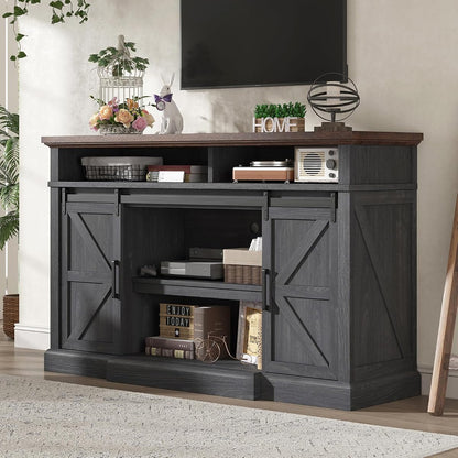 66" W Farmhouse TV Stand, Entertainment Center with Storage, Grey