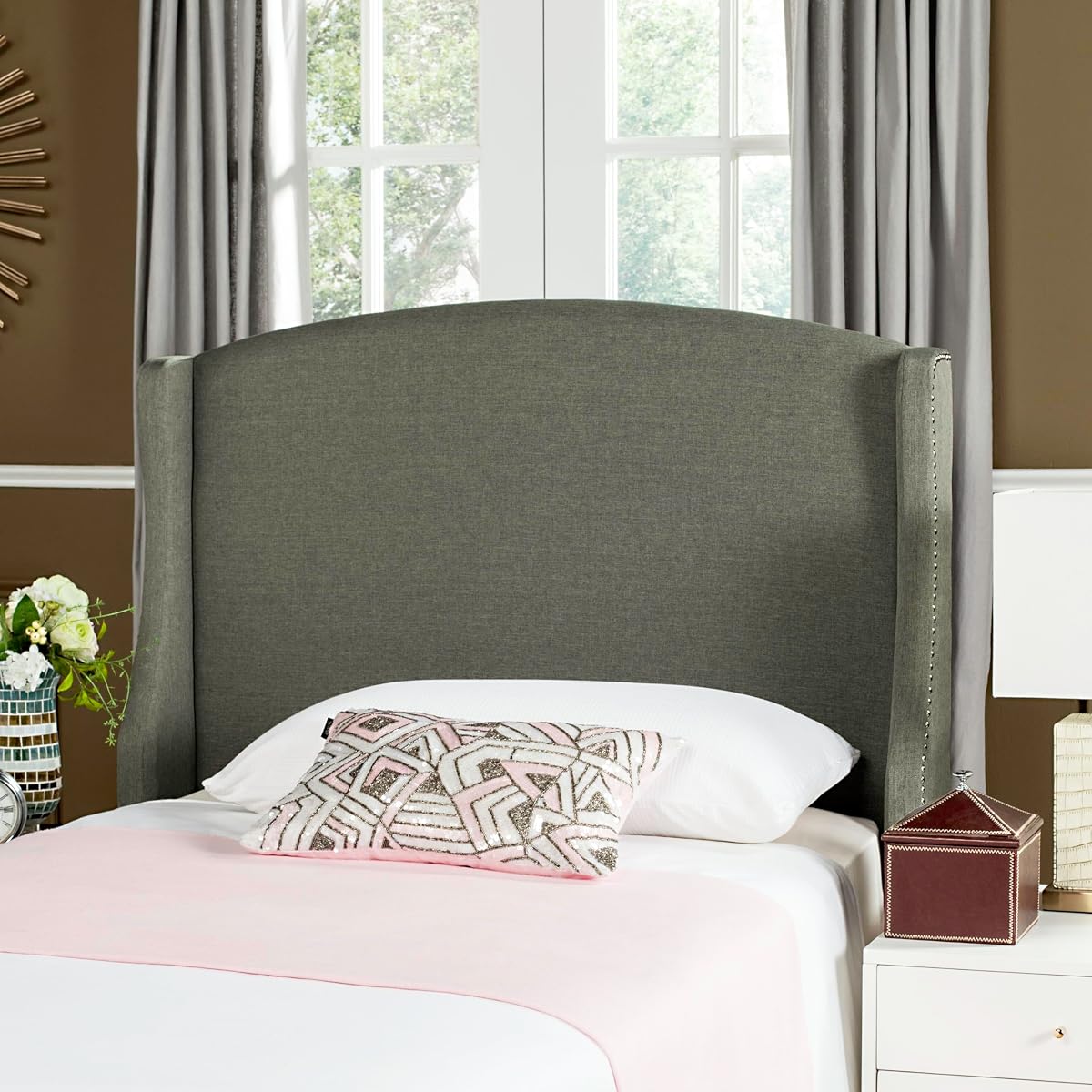 Safavieh Mercer Collection Austin Grey Winged Linen Headboard (Twin)