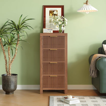 Mid-Century Modern Tall Wooden Dresser with 4 Spacious Drawers