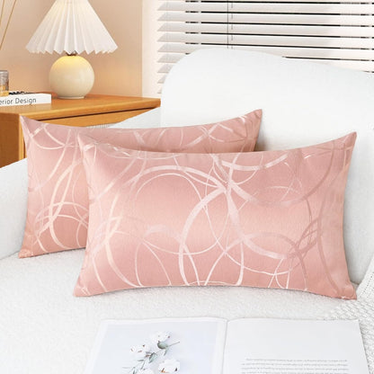 Throw Pillow Covers Pack of 2 Modern Shining & Dull Contrast Circles Rings Accent Geometric Cushion Cases Shells for Couch Sofa Home Decor 12 X 20 Inches Dusty Pink