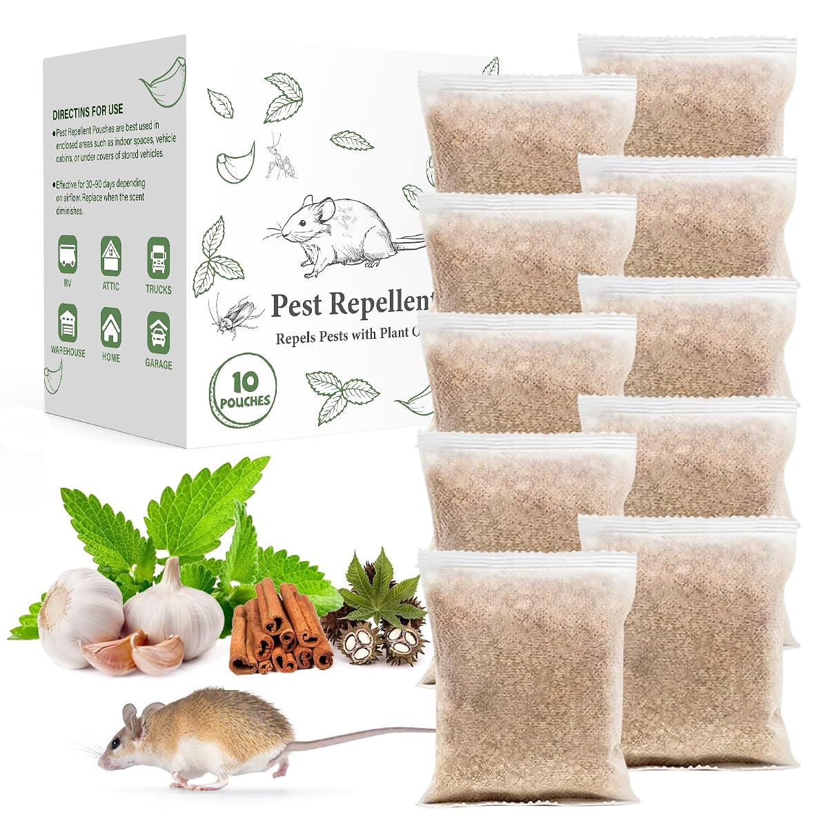 Pest Rodent Repellent Pouches, Peppermint Oil for Mouse, Roach, Ant, Spider