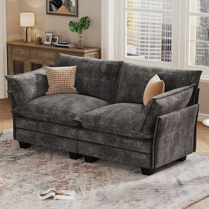 Modular Sectional Sofa, Loveseat 2 Seater Cloud Couch, Chenille Modern Sectional Couches for Living Room, Apartment Grey