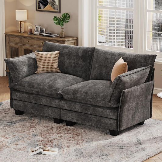 Modular Sectional Sofa, Loveseat 2 Seater Cloud Couch, Chenille Modern Sectional Couches for Living Room, Apartment Grey