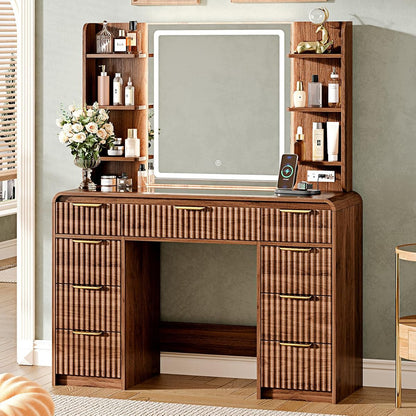 43" Makeup Vanity Desk with Mirror and Lights&Power Outl