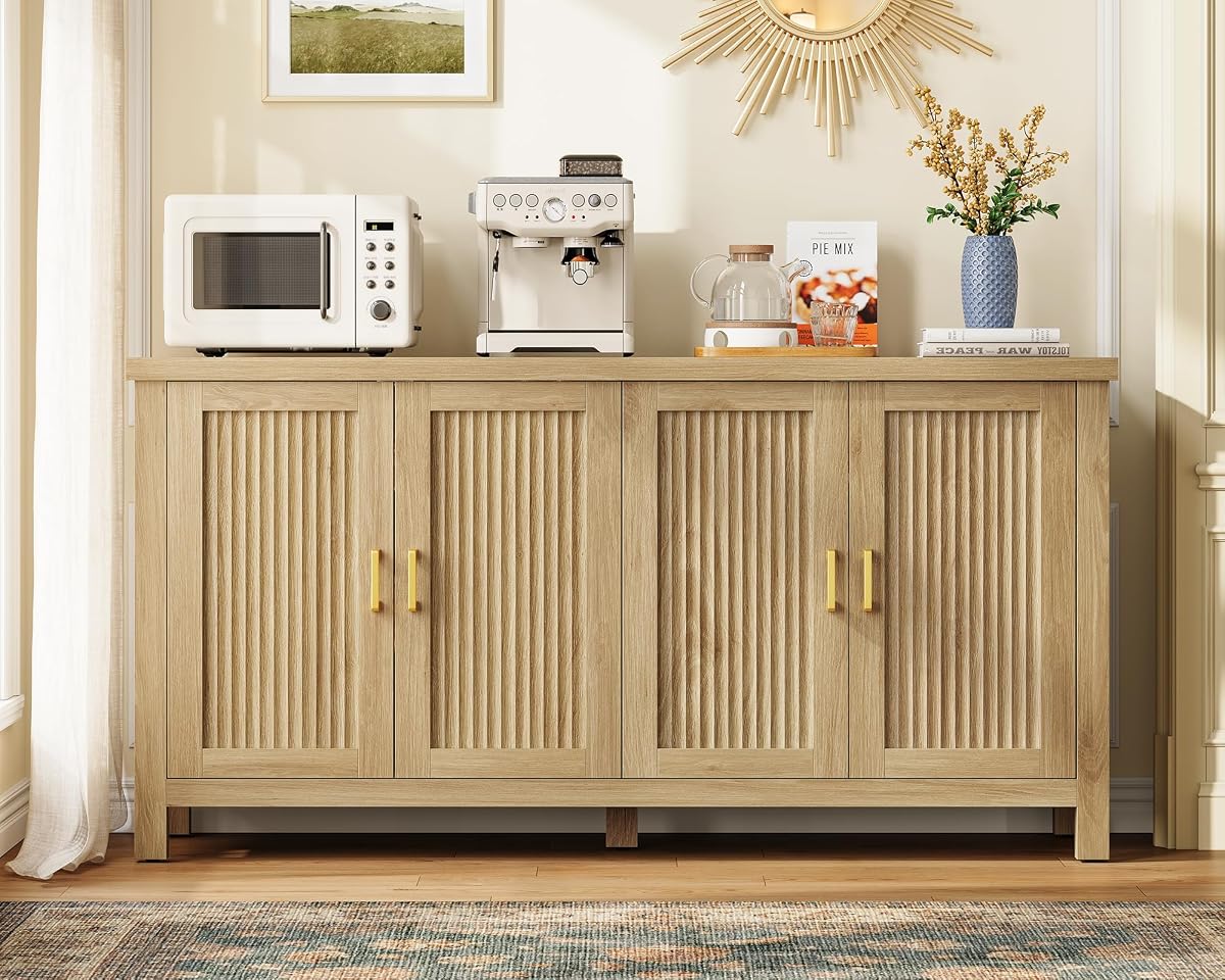 55" Buffet Cabinet with Storage & 4 Adjustable Shelves, Natural