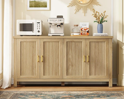 55" Buffet Cabinet with Storage & 4 Adjustable Shelves, Natural