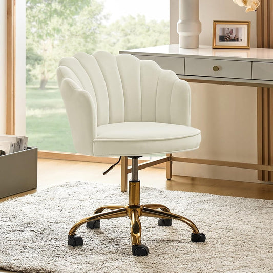 Ivory velvet home office desk chair with gold base