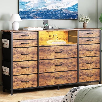 Dresser for Bedroom with 13 Drawers, 47 Inch Fabric Dresser